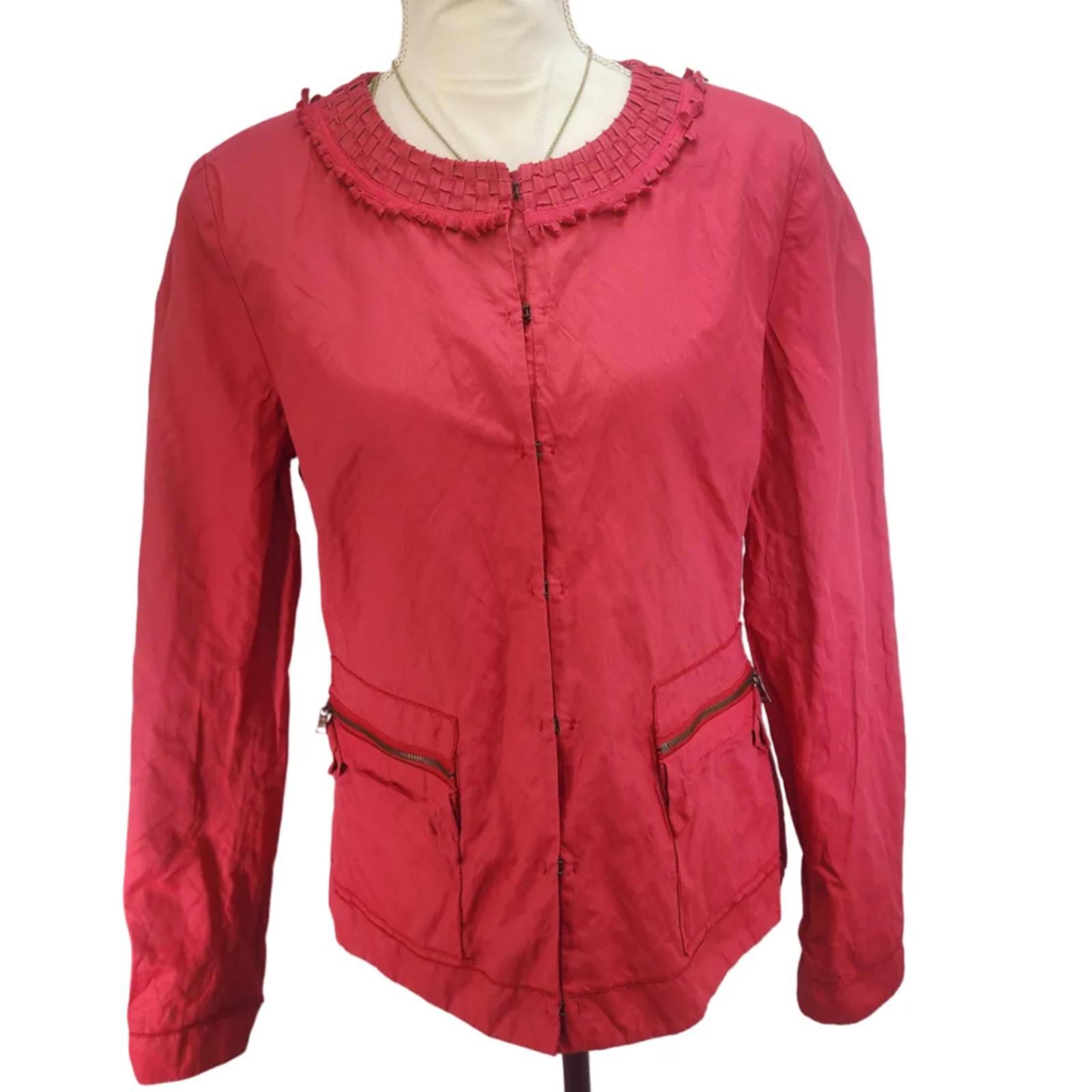 T Tahari Firebird Red Metallic Accent Zip Pocket Jacket 12 Nwt